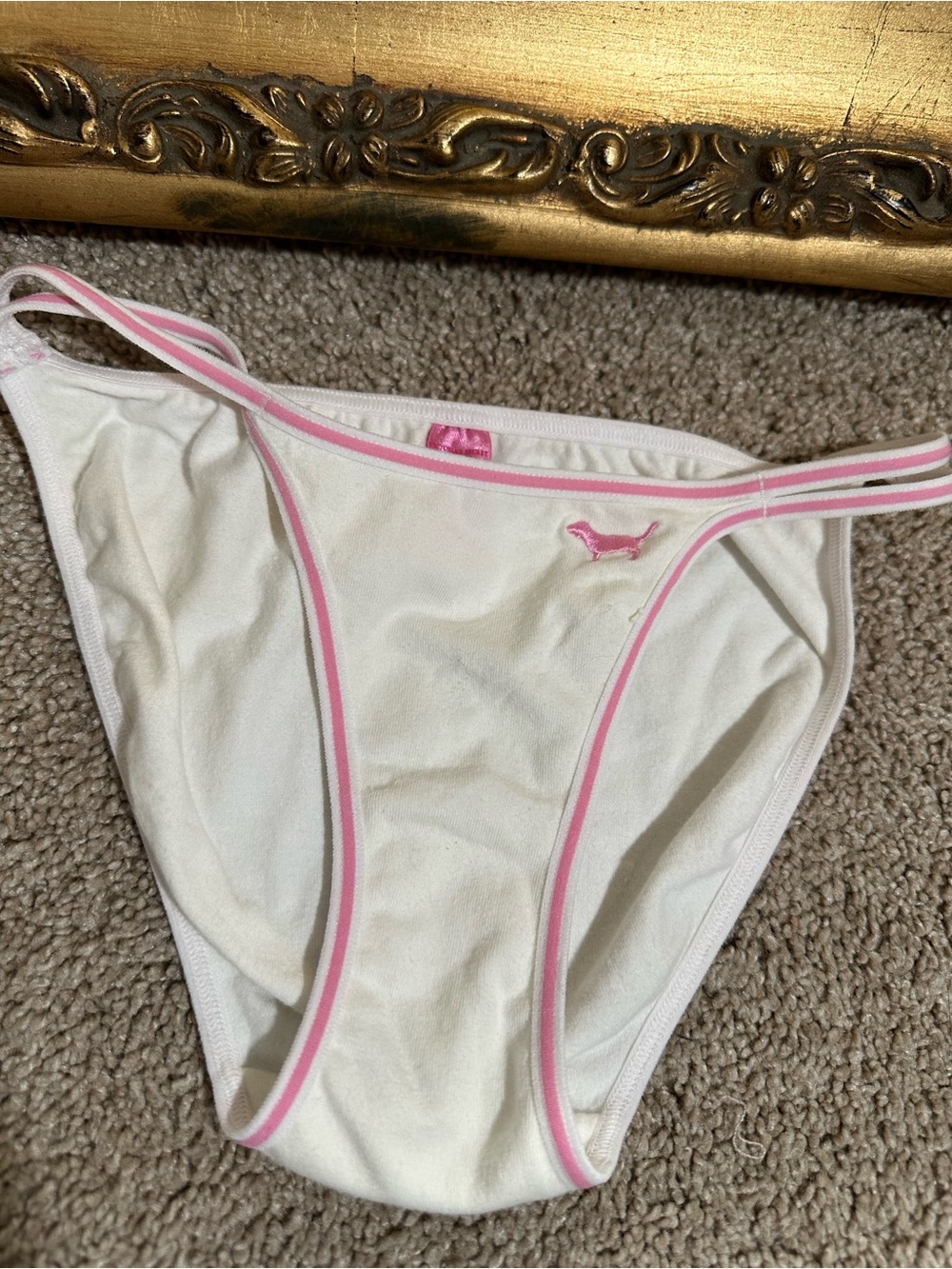 New Vintage Pink Victoria's Secret 2005 Pink White Double String Bikini Size XS
